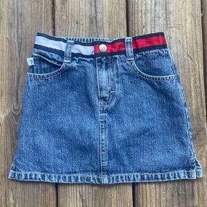 Vintage 90s Tommy Hilfiger Logo Ribbon Denim Elastic Band Skirt 4T